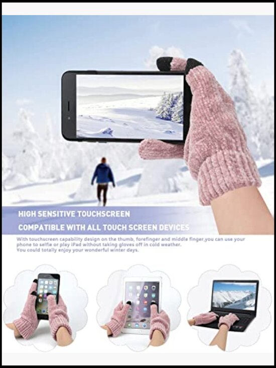 Winter Knit Hat Beanie Scarf Touch Screen Gloves Set 3-Piece